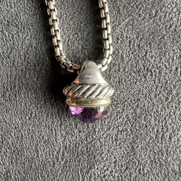 David Yurman 14K Gold & Sterling Silver Acorn w/ Amethyst Necklace - 16" - RARE - Picture 6 of 14